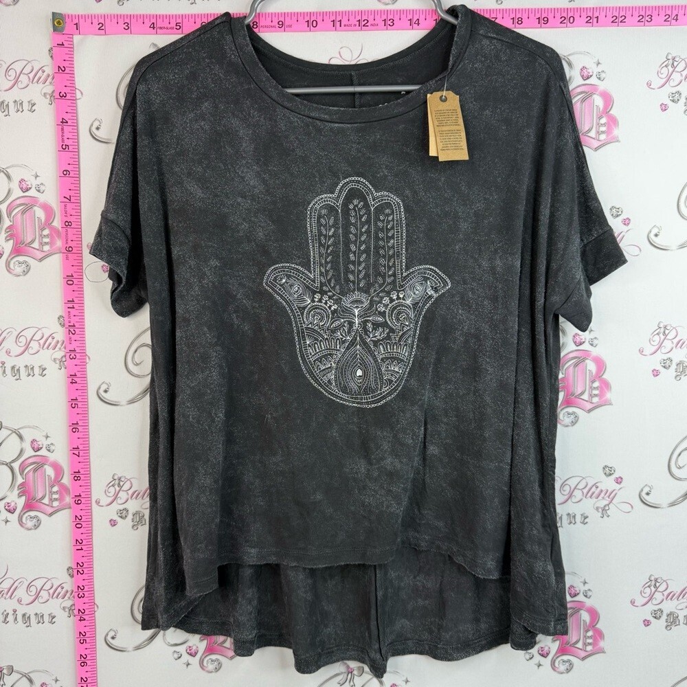 American Eagle Outfitters tee Washed Black Short Sleeve Top Hamsa Embroidery